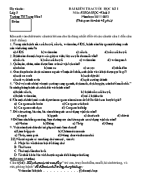 Đề kiểm tra cuối học kỳ 1 môn Khoa học Lớp 5 - Năm học 2015-2016